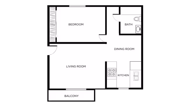 1 Bed / 1 Bath, 572 sq. ft. 5614-27 floor plan